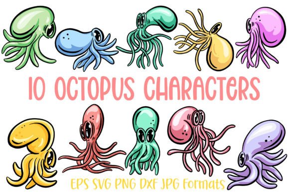 10 Cute Octopus Sticker SVG PNG Cartoon Review for Embroidery Projects