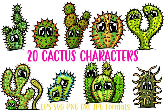 20 Cactus Succulent Cute Cartoon PNG SVG: A Versatile Design Bundle for Creative Projects