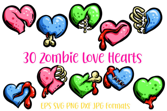 30 Zombie Love Hearts Halloween Cartoon: A Versatile Graphic Design Asset for Content Creators